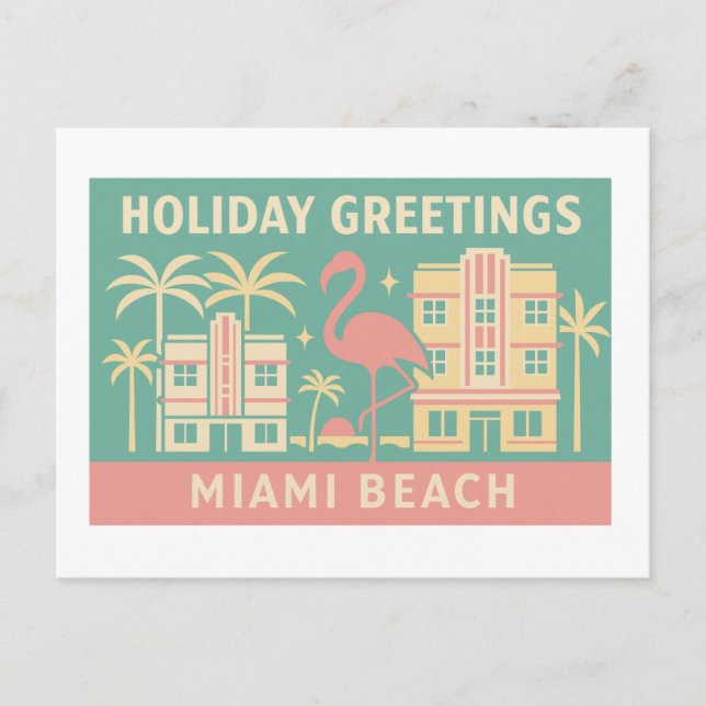 Carte Postale Holiday Greetings Miami Beach Art Deco Postcard (Devant)