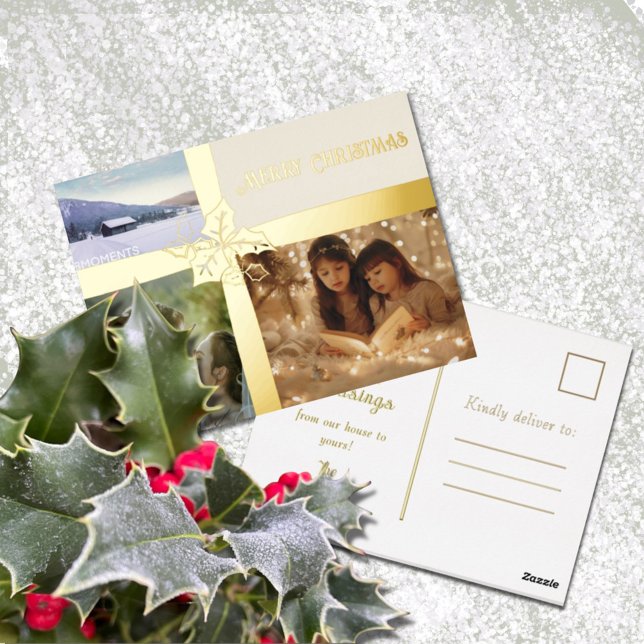 Carte postale Holiday Holly et Ivy Gold Ribbon Foi (Créateur téléchargé)