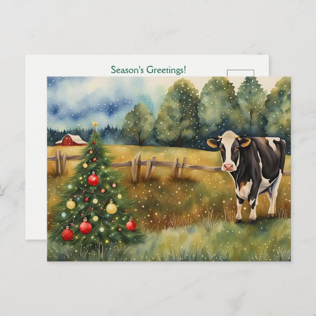 Carte Postale Holiday Seasons Greetings Country Barn  (Devant / Derrière)