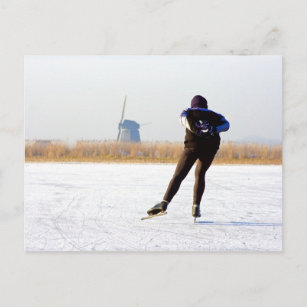 Carte Postale Hollandais : patinage sur glace sur un lac gelé