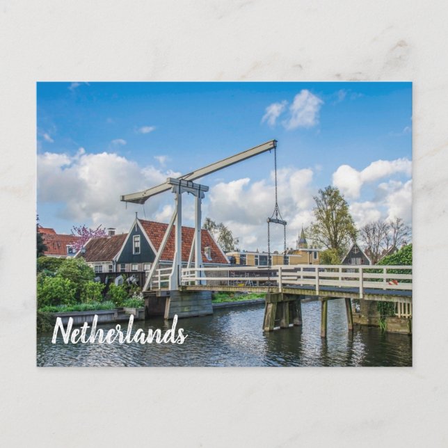 Carte postale hollandaise levant pont en bois (Devant)