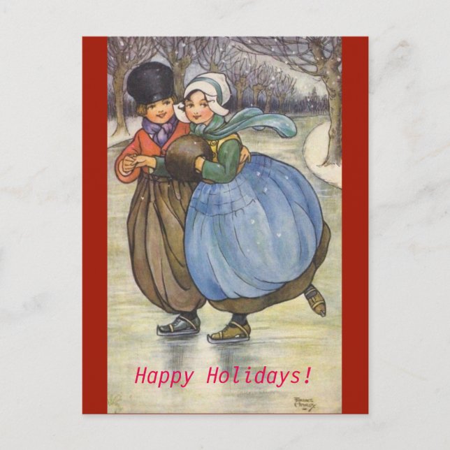 Carte postale Hollandaise pour enfants de patinage (Devant)