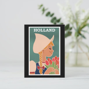 Carte Postale Hollande, affiche vintage, fille hollandaise avec