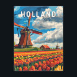 Carte Postale Hollande Pays-Bas Voyage Art Vintage<br><div class="desc">Conception de voyage vecteur rétro Hollande. La Hollande est une région géographique et une ancienne province sur la côte ouest des Pays-Bas.</div>