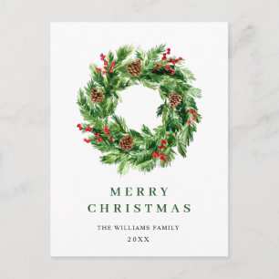 Carte Postale Holly Berry Pine cônes couronne de Noël