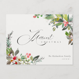 Carte Postale Holly Berry Pine Rouge Vert Merriest Noël