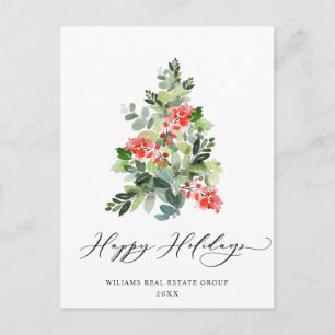 Carte Postale Holly Christmas Tree Salutation d'entreprise