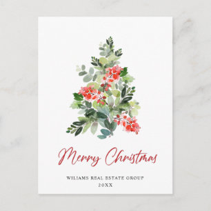 Carte Postale Holly Christmas Tree Salutation d'entreprise