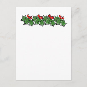 Carte Postale Holly Feuilles, Holly Berries, couronne de Noël