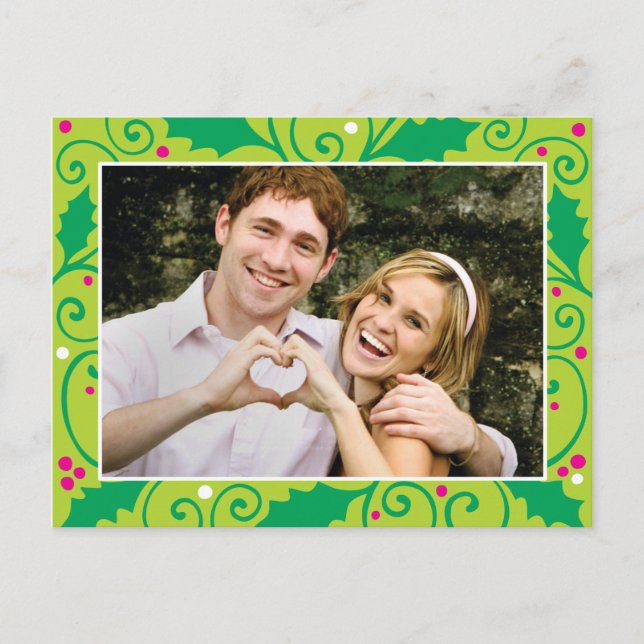 Carte postale Holly Holiday Green & Pink Photo (Devant)