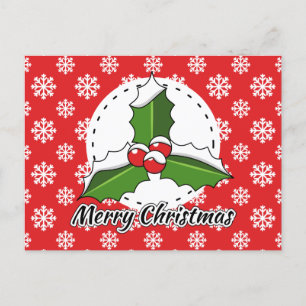 Carte Postale Holly on Red White Snowflakes