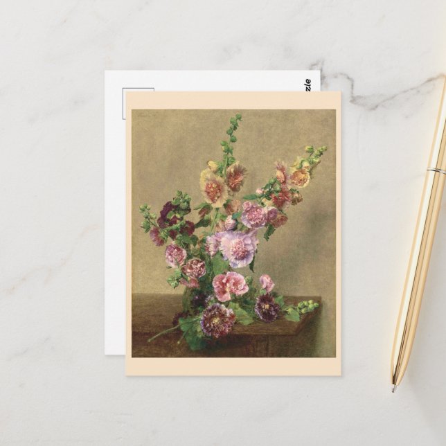 Carte Postale Hollyhocks (Devant/Arrière en situation)