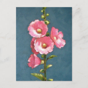 CARTE POSTALE HOLLYHOCS ROSE DANS LE PASTEL D'HUILE