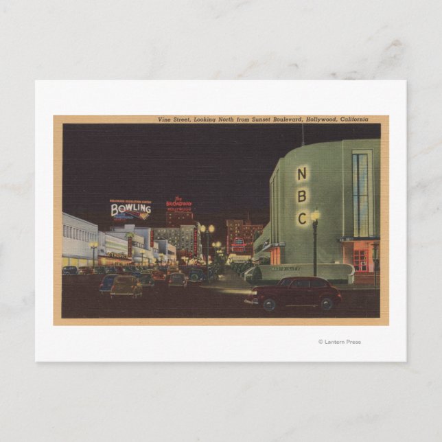 Carte Postale Hollywood, CA - Vine Street de Sunset (Devant)