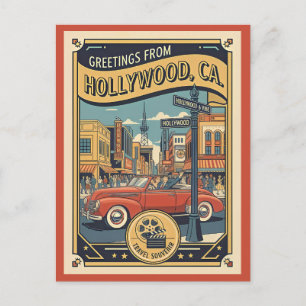Carte Postale Hollywood et Vine Vue des années 1940 Style Rétro