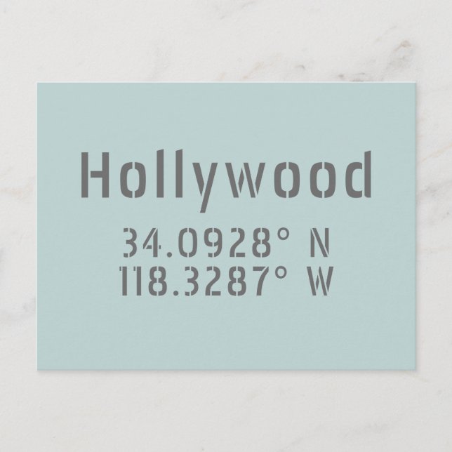 Carte Postale Hollywood Latitude Longitude (Devant)