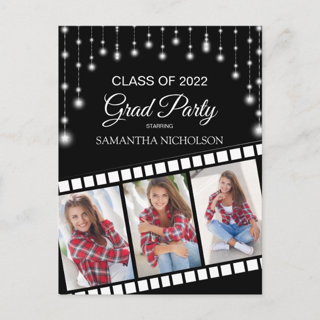 Carte Postale Hollywood Reel 3 Photo Black Silver Graduation (Devant)