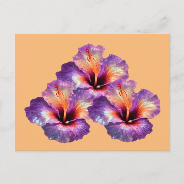 Carte Postale Holographique Iridescente Hibiscus Fleurs (Devant)