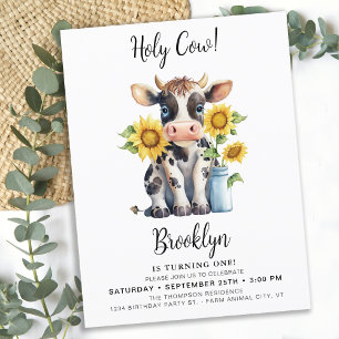 Carte Postale Holy Cow Cute Farm Animal 1er anniversaire Invitat
