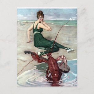 Carte Postale Homard Avec Banjo Serenading Beach Girl