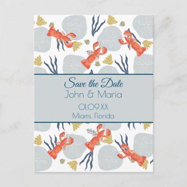 Carte Postale Homard Crustacean Beach Sable Dollars Botanique (Devant)