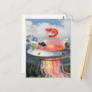 Carte Postale Homard drôle de pêche surréaliste méduse UFO Colla