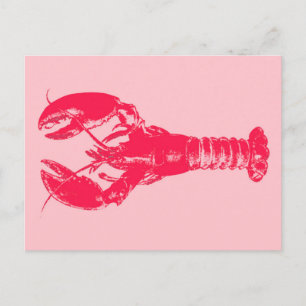 Carte Postale Homard Fuchsia sur rose clair