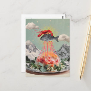 Carte Postale Homard ridicule collage surréaliste de méduse
