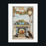 Carte Postale Home Sweet Home Vintage Christmas Hearth<br><div class="desc">Cozy and nostalgic restored vintage Christmas card illustration featuring hanging pot over glowing fire with four kitties looking on. Fireplace is decorated for Christmas with festive holly and on the wall is a cuckoo clock and Home Sweet Home poem. Back features complementary holly graphic and editable text fields.</div>