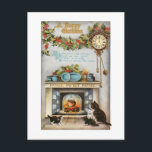 Carte Postale Home Sweet Home Vintage Christmas Hearth<br><div class="desc">Cozy and nostalgic restored vintage Christmas card illustration featuring hanging pot over glowing fire with four kitties looking on. Fireplace is decorated for Christmas with festive holly and on the wall is a cuckoo clock and Home Sweet Home poem. Back features complementary holly graphic and editable text fields.</div>