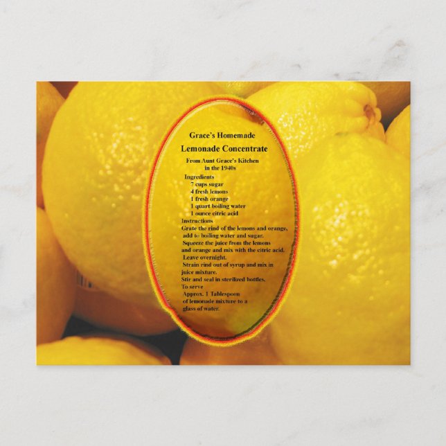 Carte Postale Homemade Lemonade Concentration Recipe (Devant)