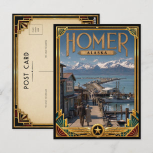 Carte Postale Homer Alaska Art Déco vintage de l'âge d'or