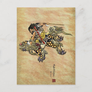 Carte Postale Hommage à Hokusai - Shoki équitation Shishi Lion