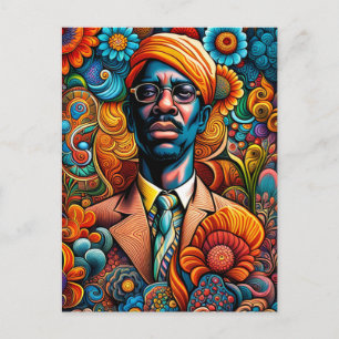 Carte Postale Homme Afro-Américain Abstrait Psychedelica