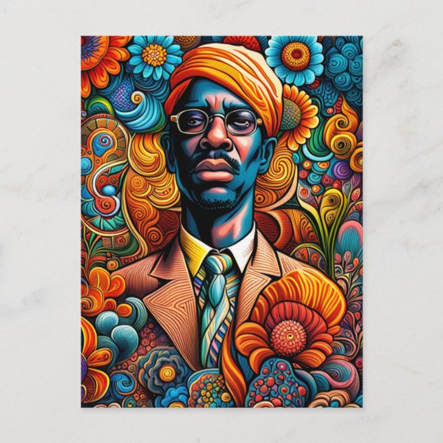 Carte Postale Homme Afro-Américain Abstrait Psychedelica (Devant)