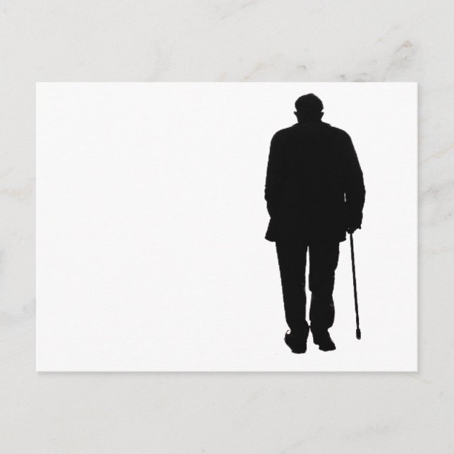 Carte Postale Homme âgé Marcher noir Silhouette dessin Art (Devant)