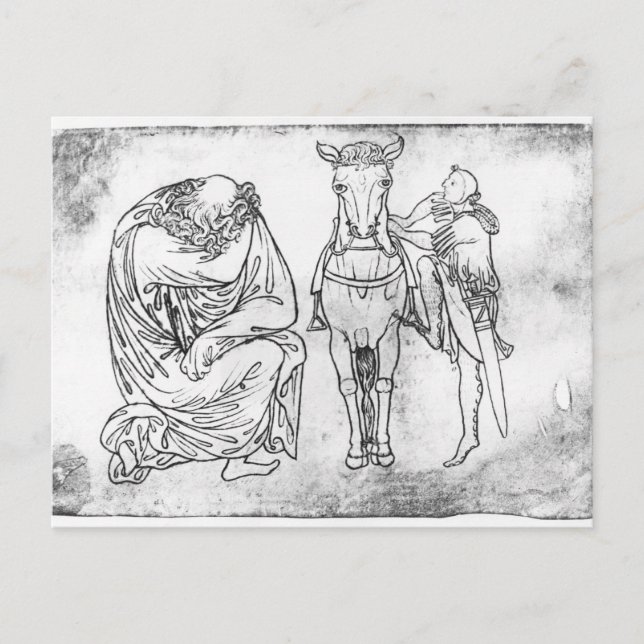 Carte Postale Homme assis, Chevalier montant son cheval (Devant)