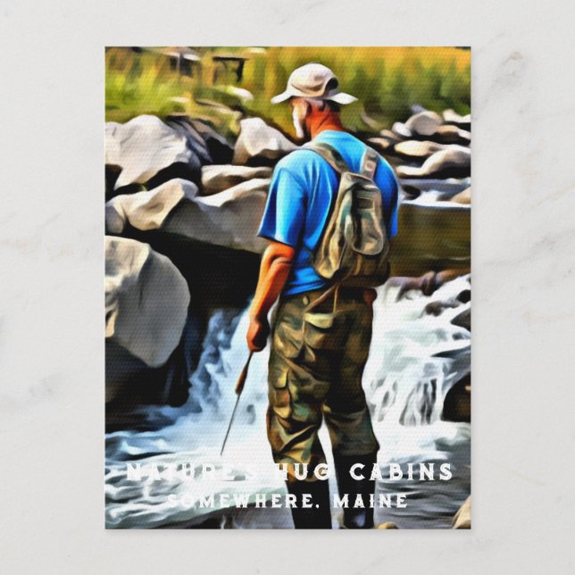 Carte Postale *~* Homme Cabine Sun Fishing Stream Maine AP49 (Devant)