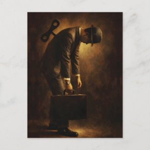 Carte Postale Homme de Bureau à Ressort Routine Surréaliste Huil