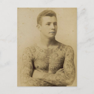Carte Postale Homme de tatouage Vintage chaud