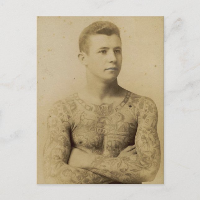 Carte Postale Homme de tatouage Vintage chaud (Devant)