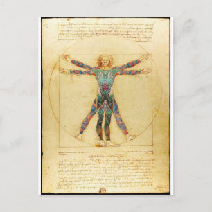 Carte Postale Homme de Vitruve de da Vinci avec tatouages