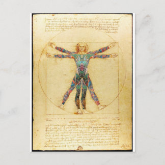 Carte Postale Homme de Vitruve de da Vinci avec tatouages