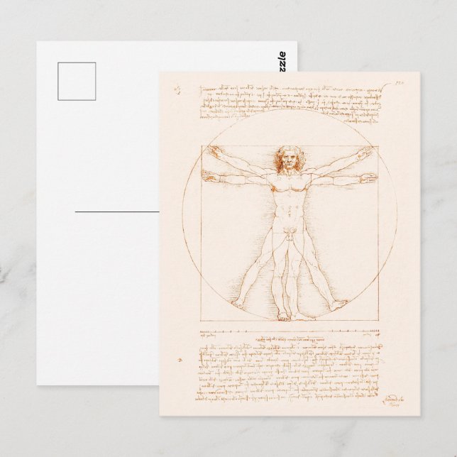 Carte Postale Homme de Vitruve | Léonard de Vinci | (Devant / Derrière)