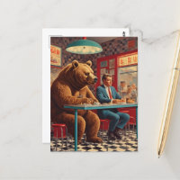 Homme drôle et ours à Retro Diner