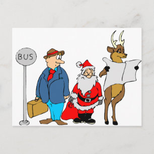 Carte Postale Homme Drôle Père Noël Reindeer À L'Arrêt De Bus