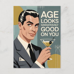 Carte Postale Homme élégant avec un Martini et message d'anniver