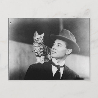 Carte postale homme et chat noir et blanc