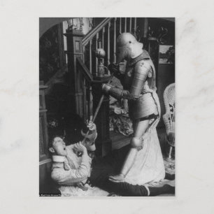 Carte Postale Homme et chevalier victorien Vintage