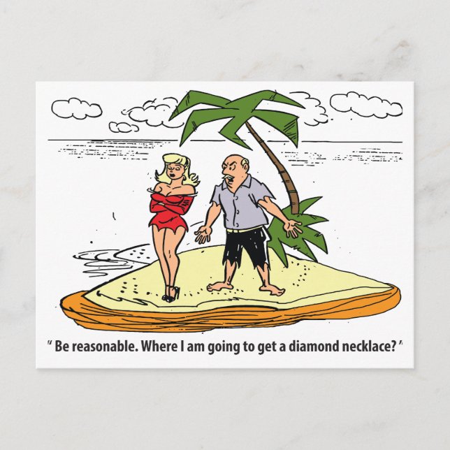 Carte Postale Homme et femme sur l'île du désert, Vintage amusan (Devant)